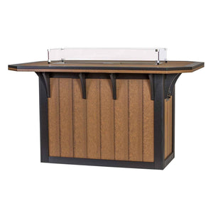 Antique mahogany and black poly fire pit bar table with paneled base, corbels and glass wind guard on white