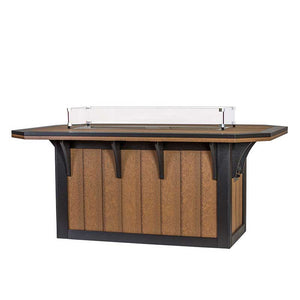 Antique mahogany and black poly fire pit dining table with paneled base, corbels and glass wind guard on white