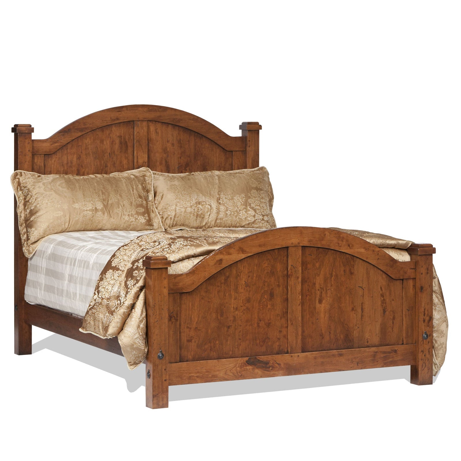 Amish Telluride Rustic Wood Arched Panel Bed shown in the bedroom of a traditional colonial home