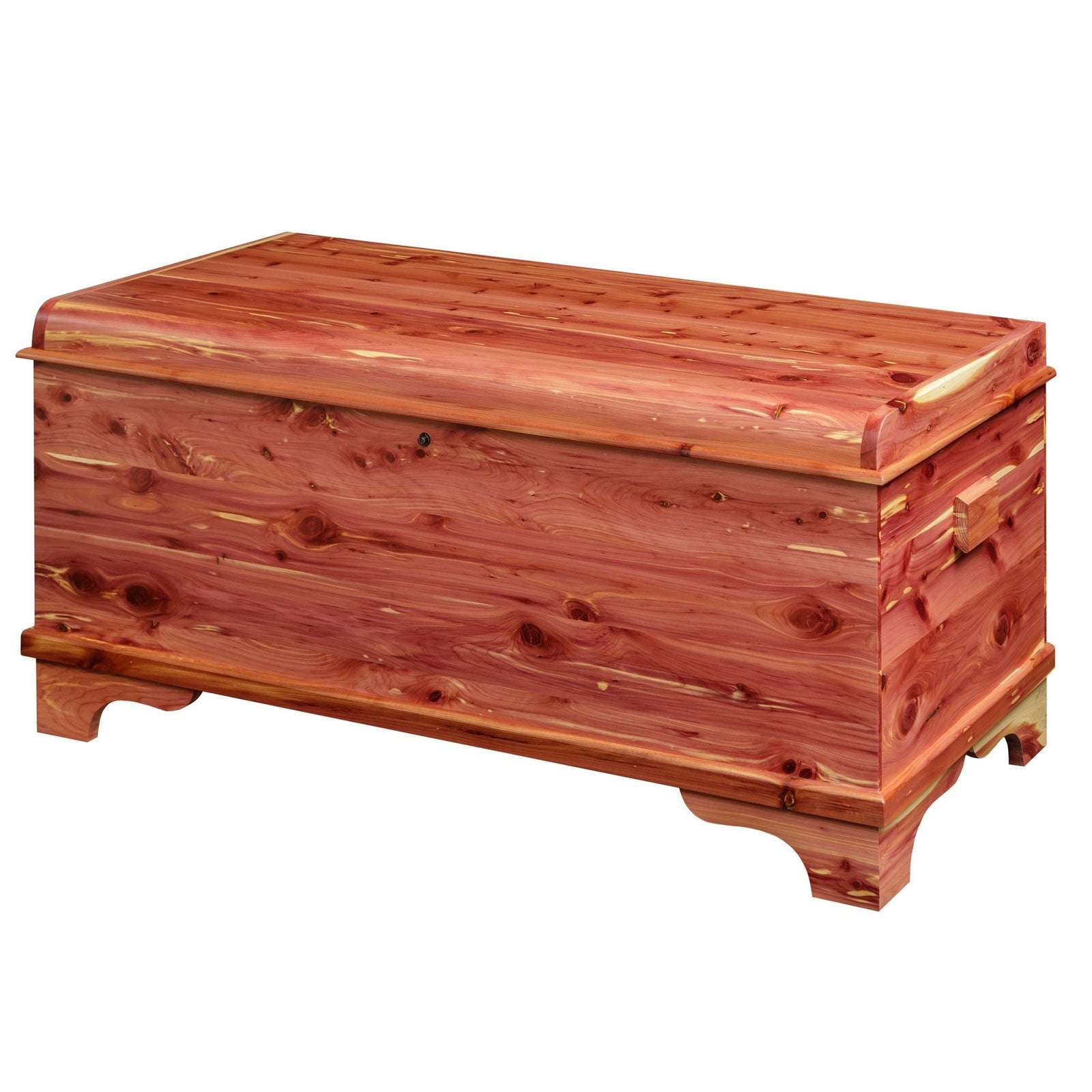 Amish Waterfall Solid Wood Cedar Hope Chest shown in the bedroom of a modern farmhouse home