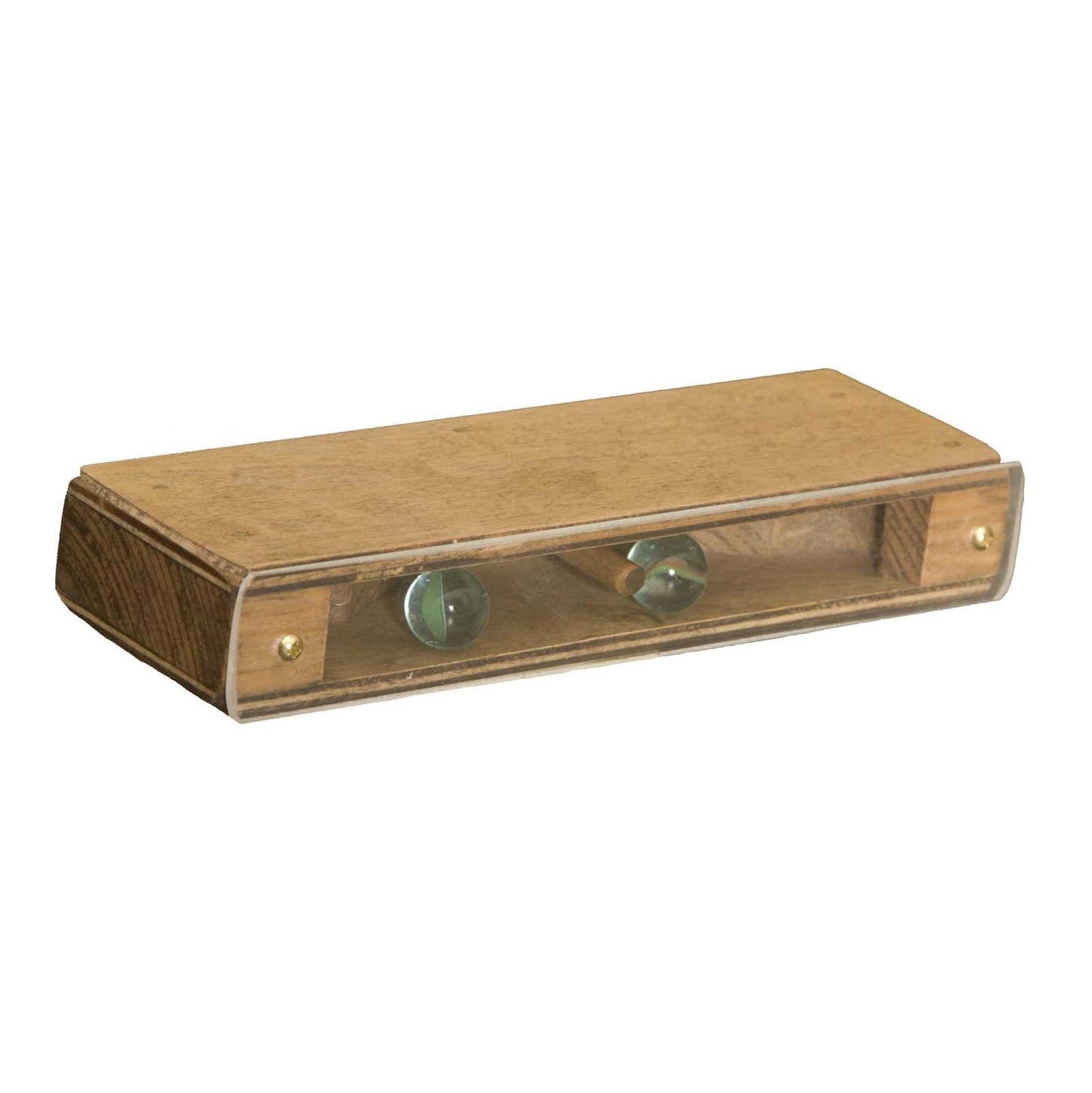 Natural maple marble teaser puzzle box with a clear acrylic top, hidden channel and burned Lancaster PA maker mark