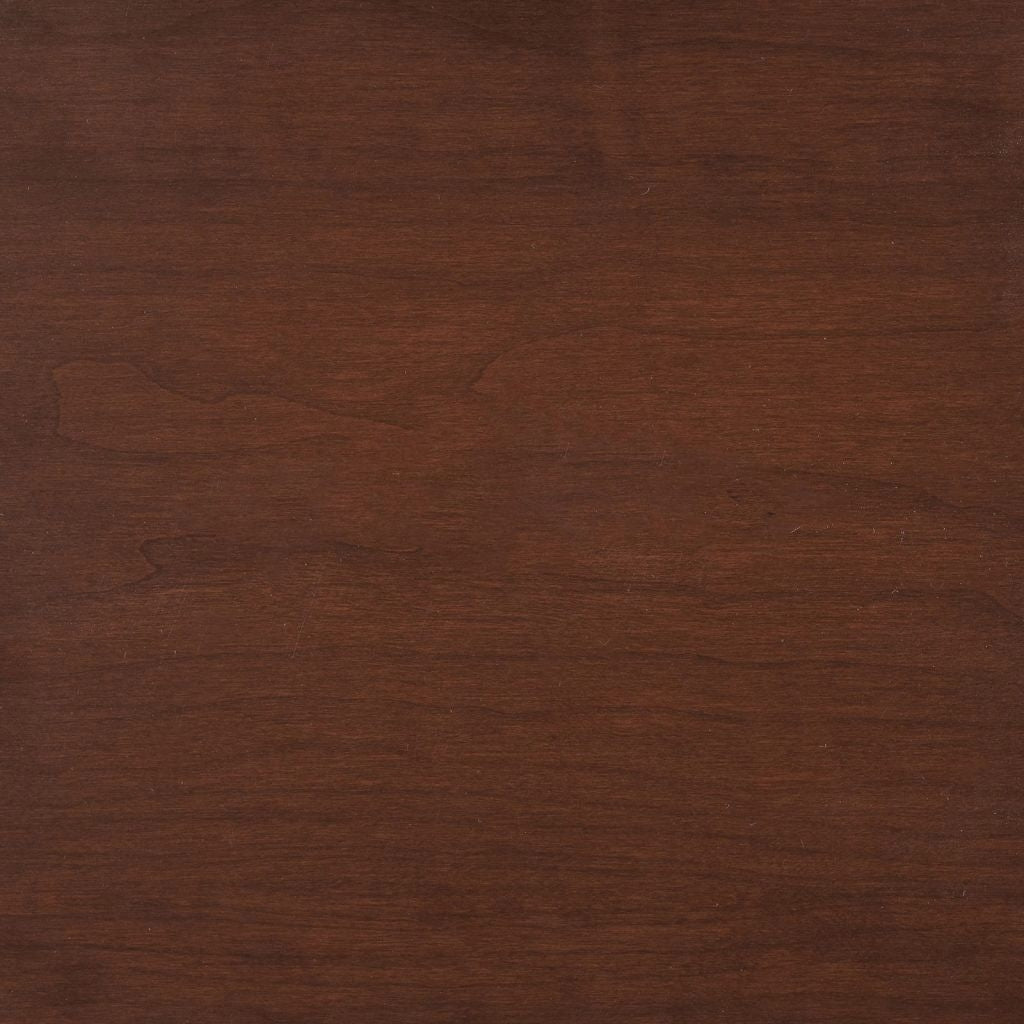 Coffee stain on cherry, a dark chocolate brown swatch with faint cloudy figure and a soft finish