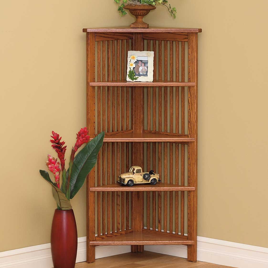 Large Corner Cookcase Wood Corner Shelves 6 Tier Corner Shelf, 59.5
