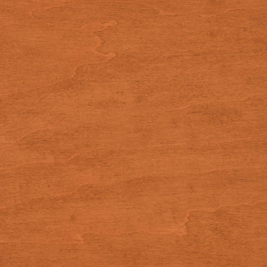 Harvest stain on maple, a warm russet orange swatch with cloudy soft figure and fine grain