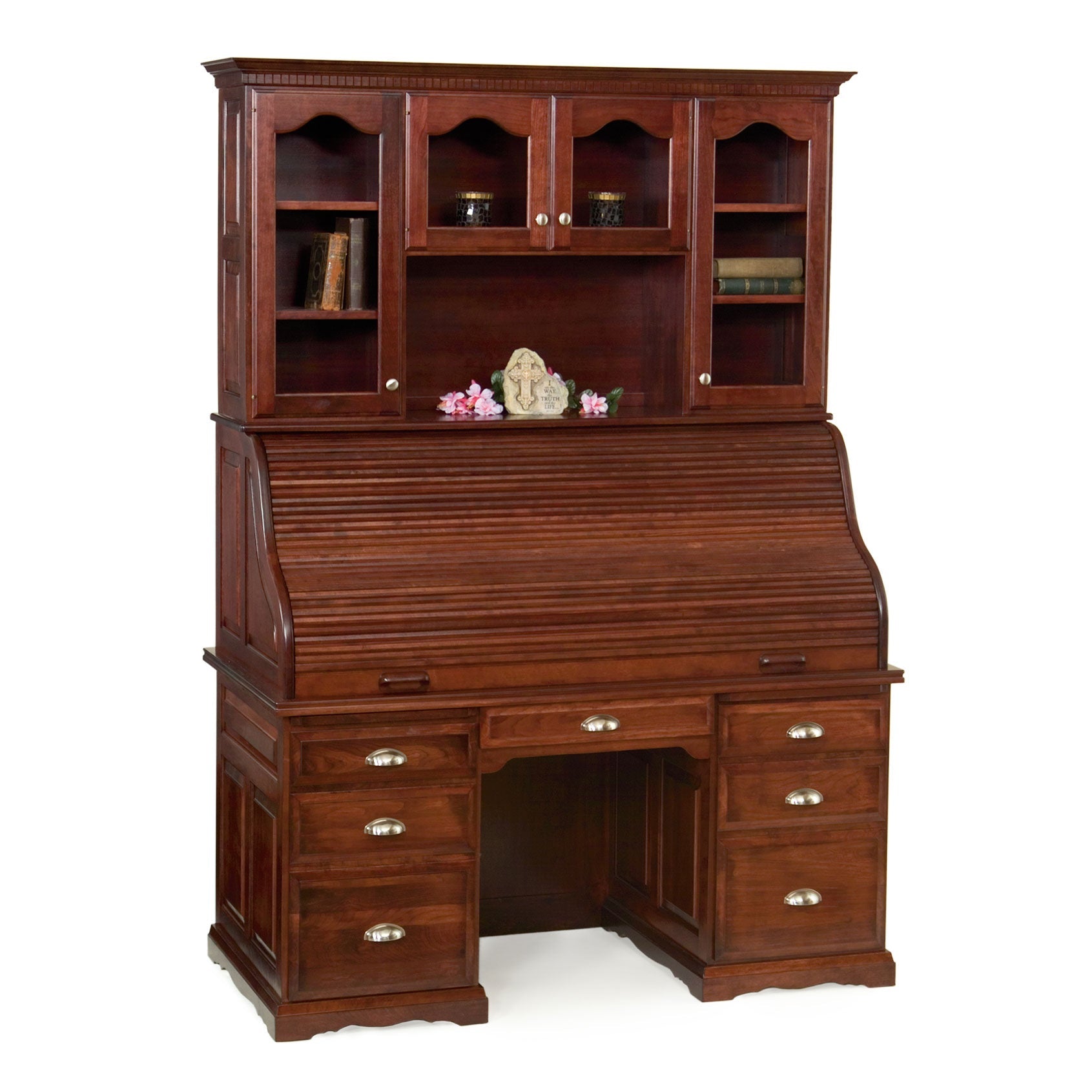 Heritage 60" Roll Top Computer Desk with Hutch - snyders.furniture
