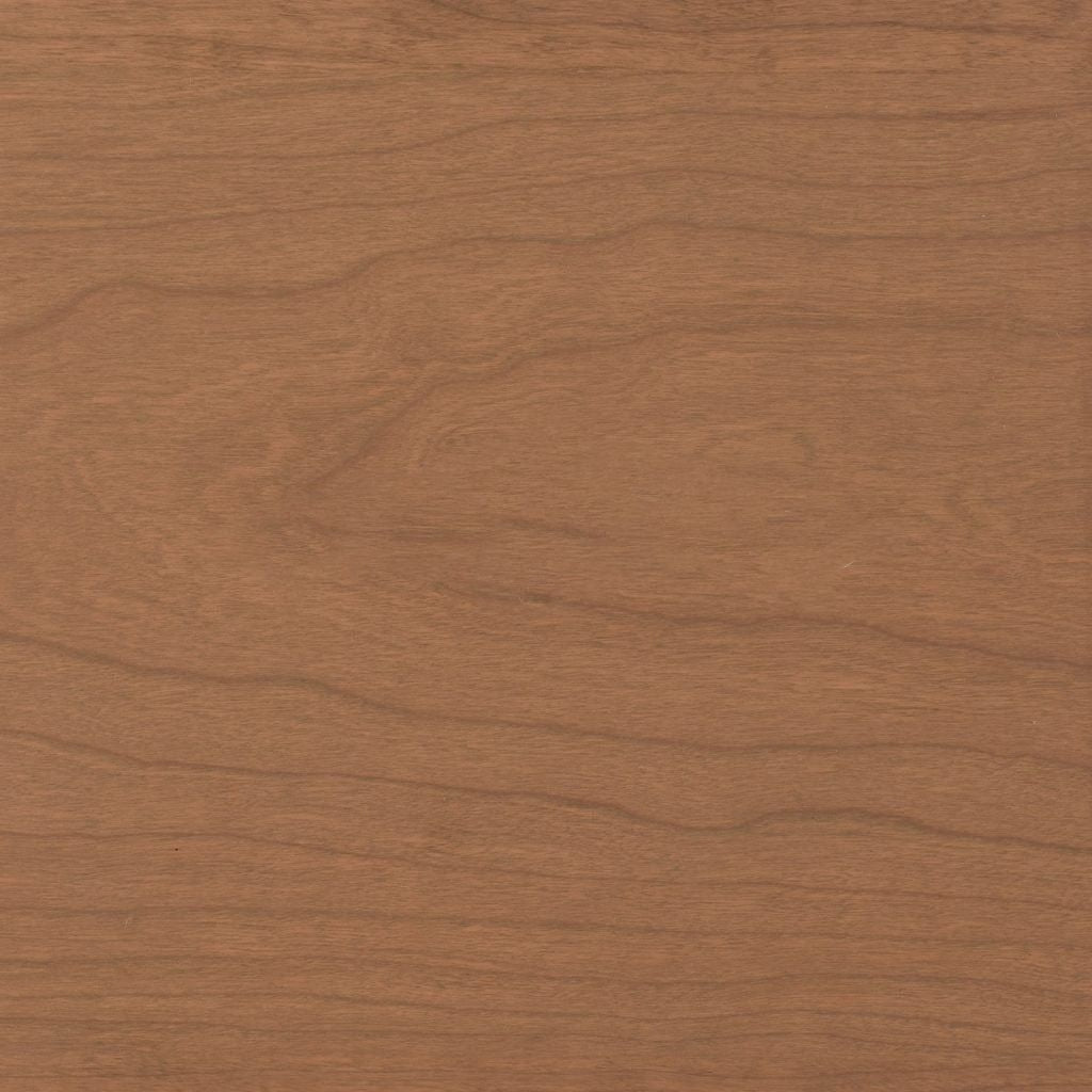 Husk stain on cherry, a muted grayish tan brown swatch with gently waving grain and matte finish
