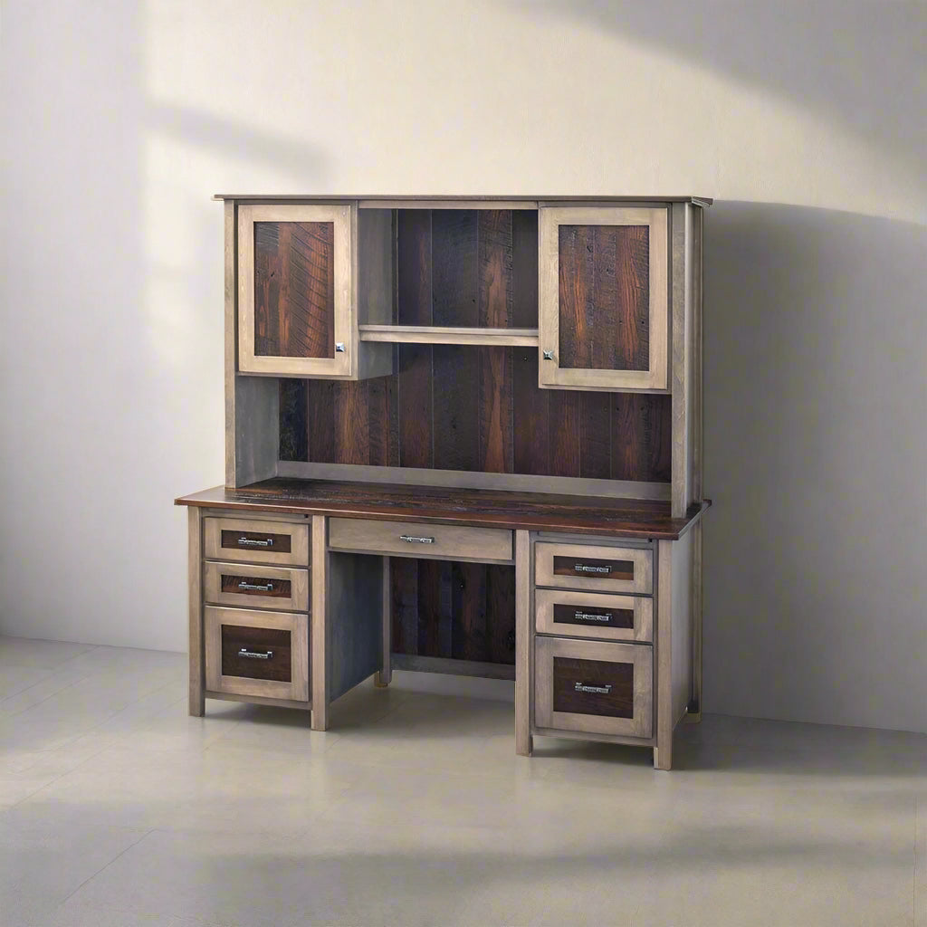 Loft Barnwood Double Pedestal Large Hutch Desk - snyders.furniture