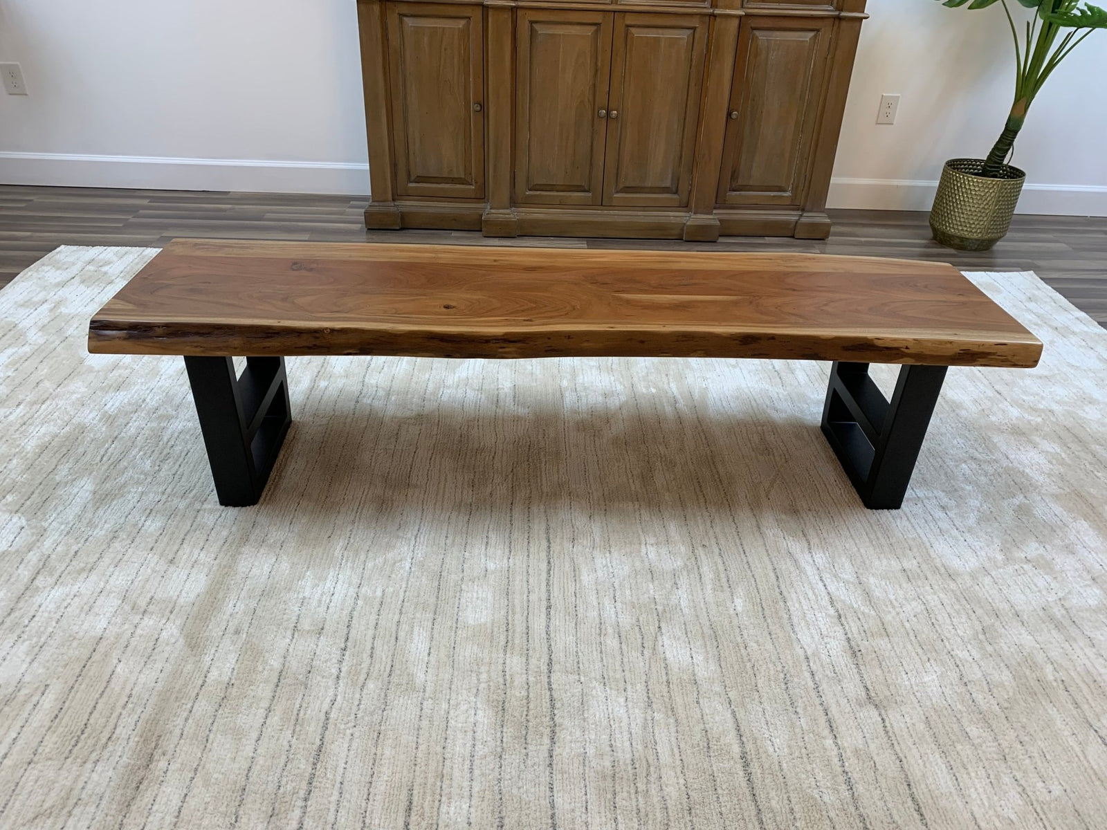 Malcolm 60" Acacia Live Edge Dining Bench - Natural + Gray - snyders.furniture