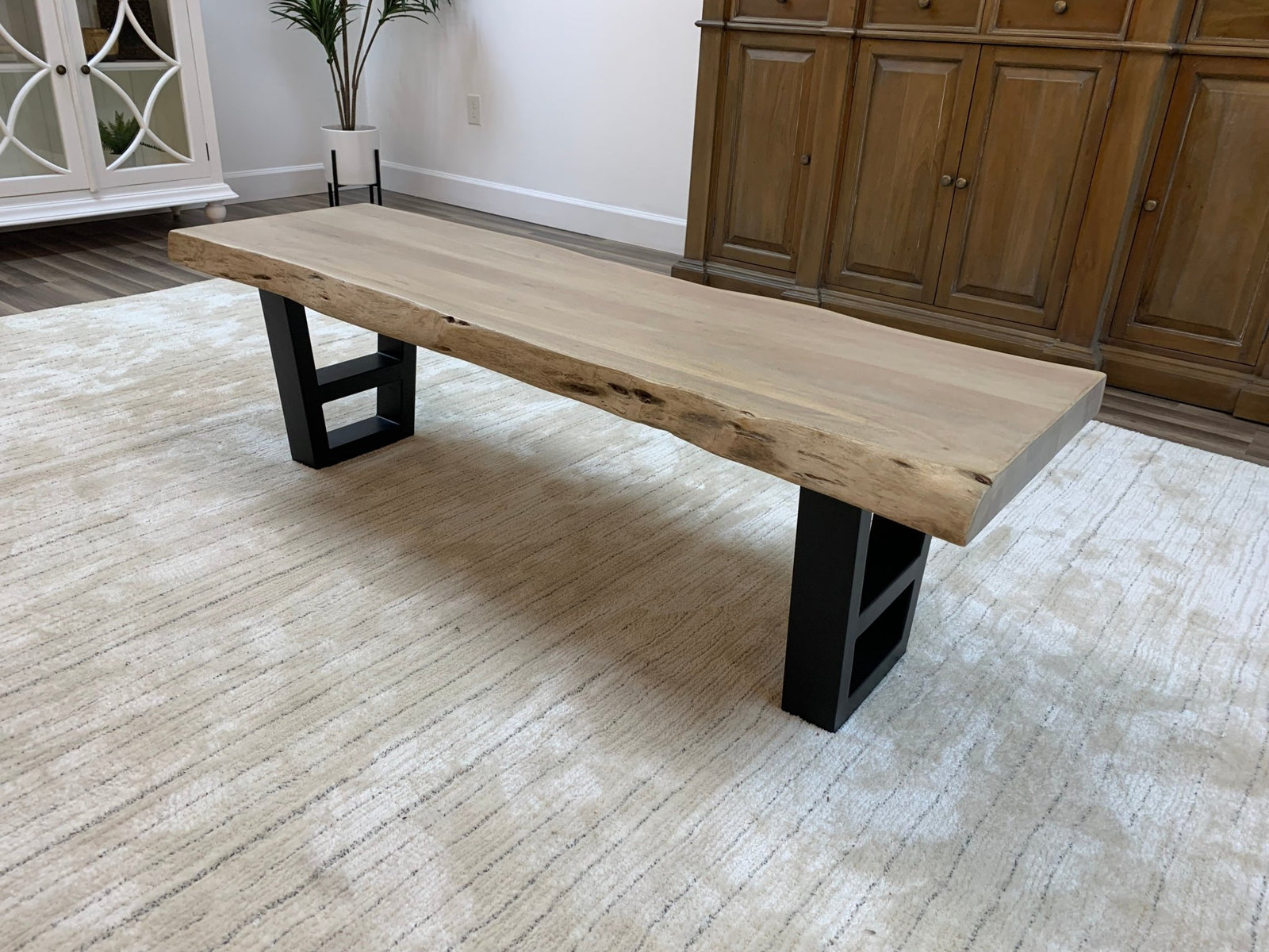 Malcolm 60" Acacia Live Edge Dining Bench - New White Wash - snyders.furniture