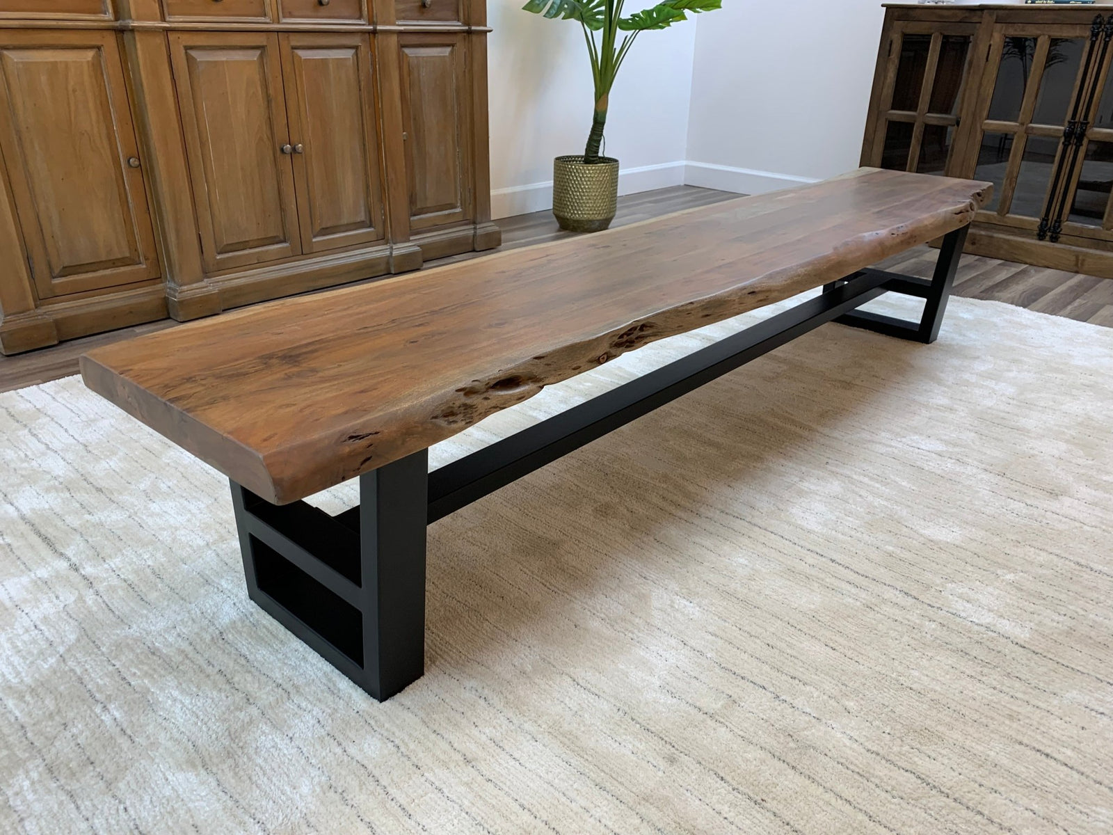 Malcolm 96" Acacia Live Edge Dining Bench - Natural + Gray - snyders.furniture