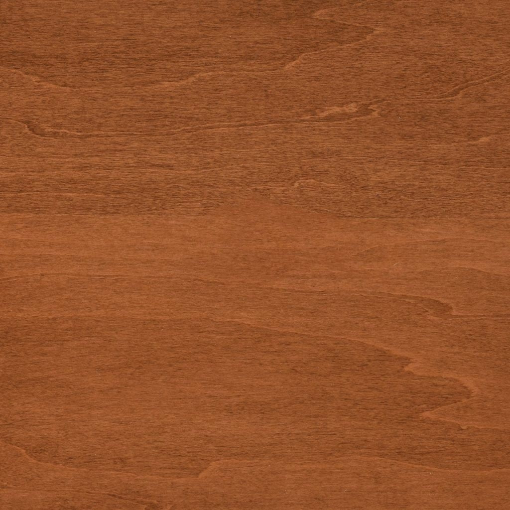 Medium stain on maple, a warm caramel brown swatch with faint flame figure and smooth grain