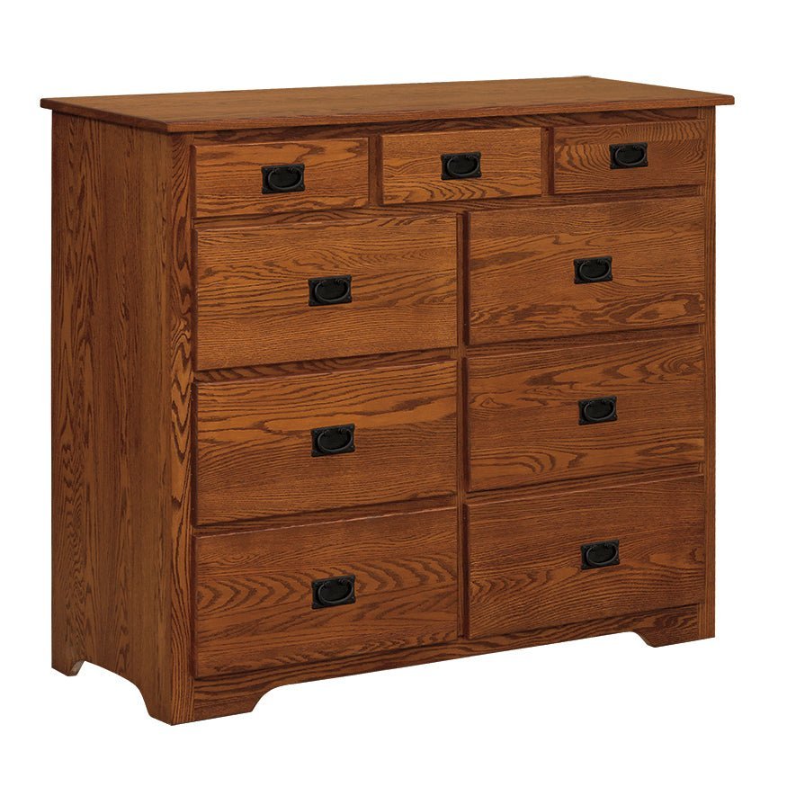 Mission Amish Solid Wood 54" 9 Drawer Mule Chest shown in the bedroom of a craftsman bungalow home