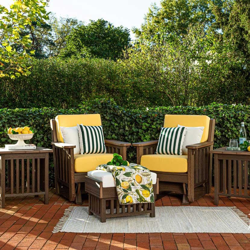 Amish Mission Patio Cushion Glider Chair & Side Table Set for 2