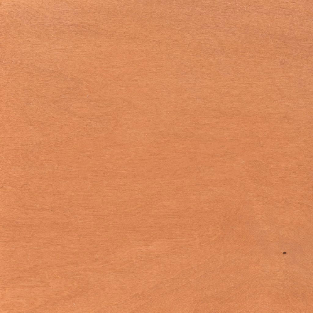 MX stain on maple, a light salmon toned tan swatch with very smooth close grain and a soft matte finish
