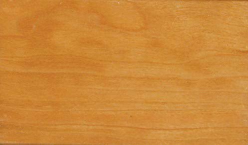 Natural finish cherry wood sample, a warm light orange tan plank with fine straight grain lines