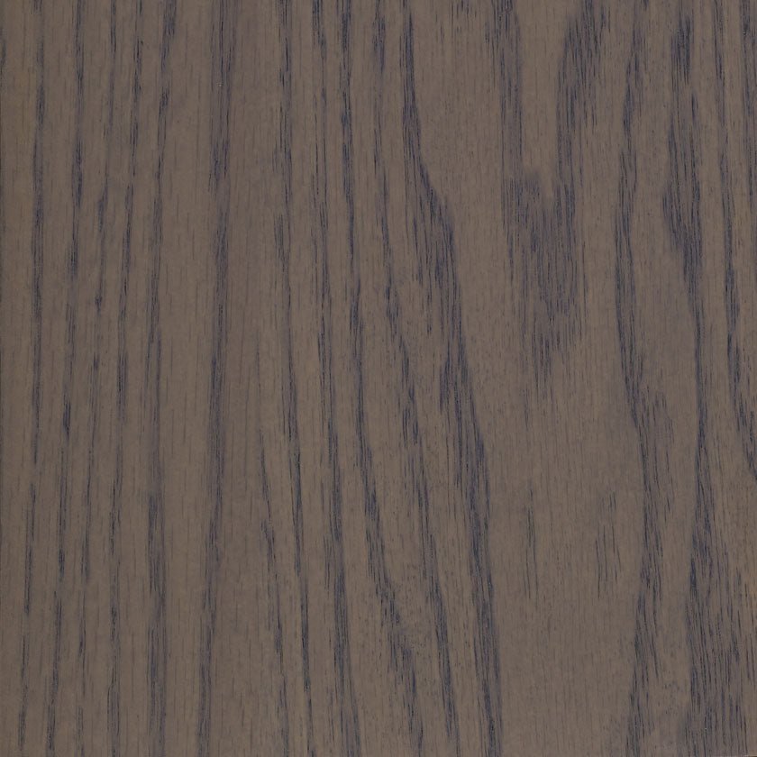 Argos stain on oak, a gray toned brown swatch with dark violet gray grain lines running vertically