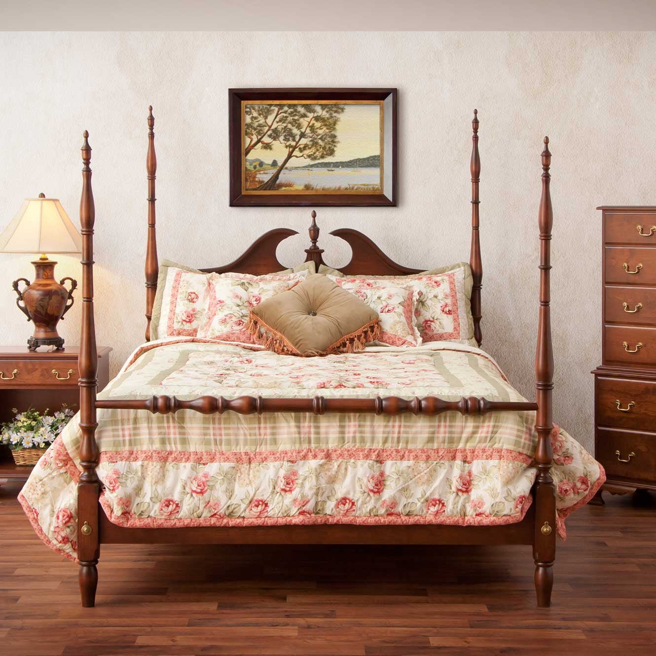 最終値下　FILM Bed side chest 1960s Amish Jamestown Four Turned Post Solid Wood Pediment Bed