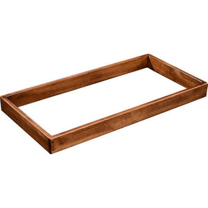 Wooden changing tray converter in a medium walnut finish, an open rectangular frame with low sides
