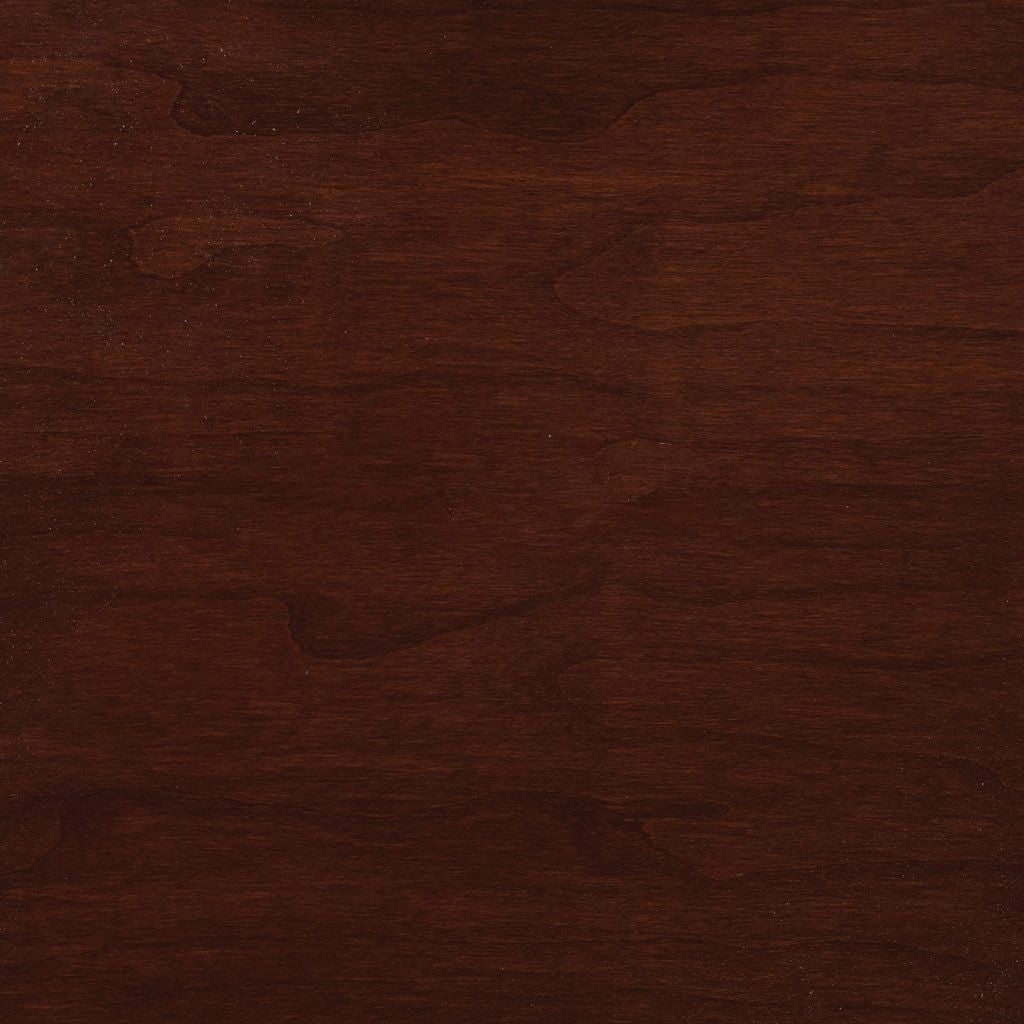 Rich Cherry stain on cherry, a deep reddish brown swatch with smooth flowing grain and glossy sheen