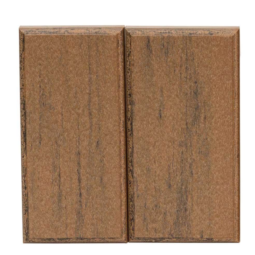 Rustic nutmeg poly sample of two boards with warm medium brown wood grain texture on a white background