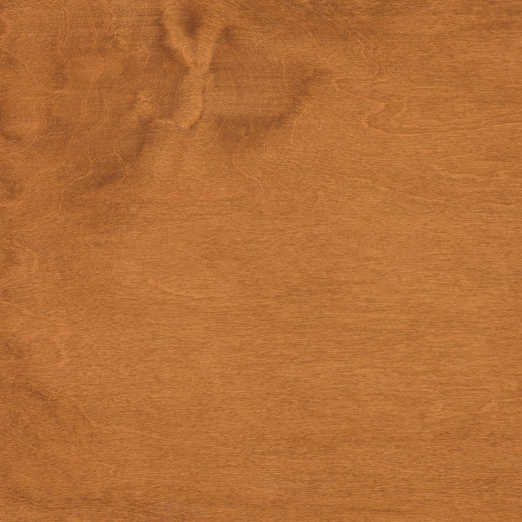 Seely stain on maple, a warm honey caramel swatch with cloudy figure and smooth grain