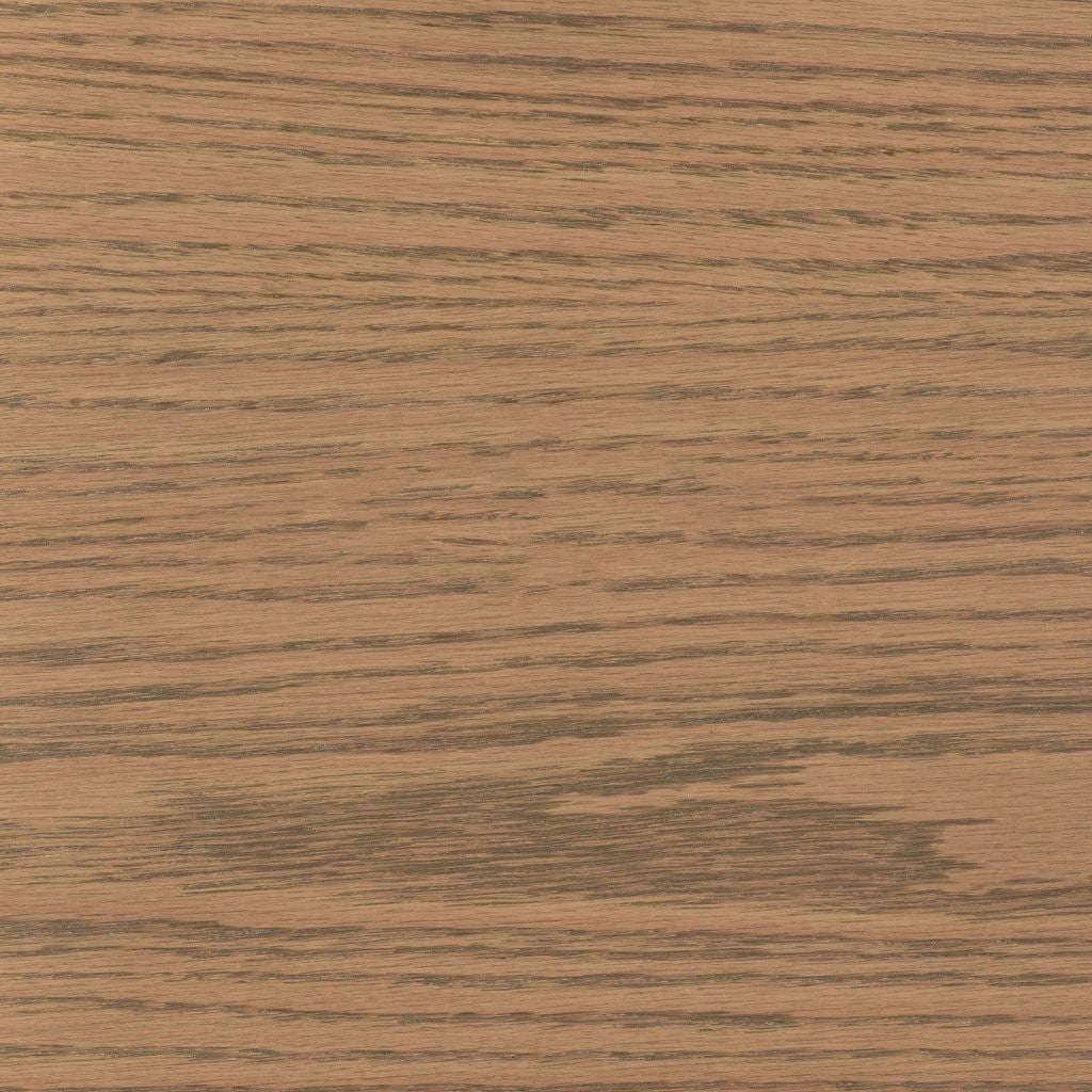 Smoke stain on oak, a soft gray tan swatch with dark gray green oak grain lines running across