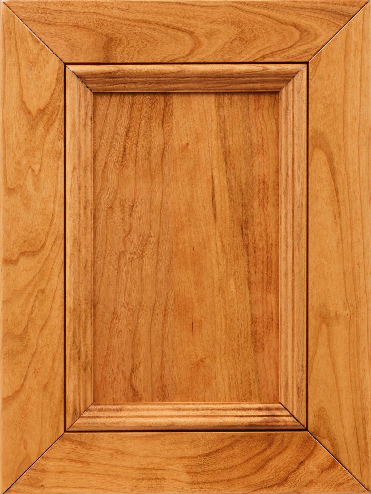 Special Lite stain on cherry sample, a pale honey golden raised-panel door showing natural cherry grain and wide mitered rails