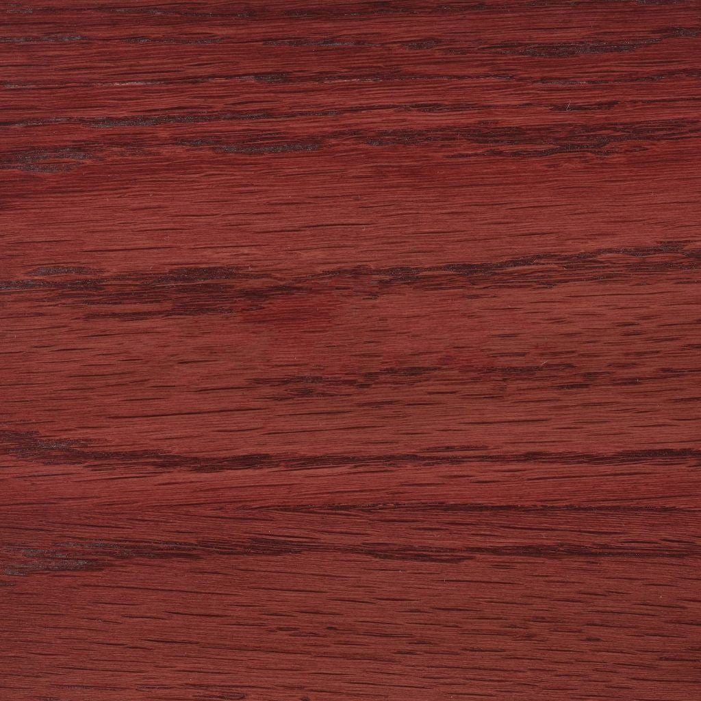 Traditional Cherry stain on oak, a red toned brown swatch with dark burgundy grain lines across it