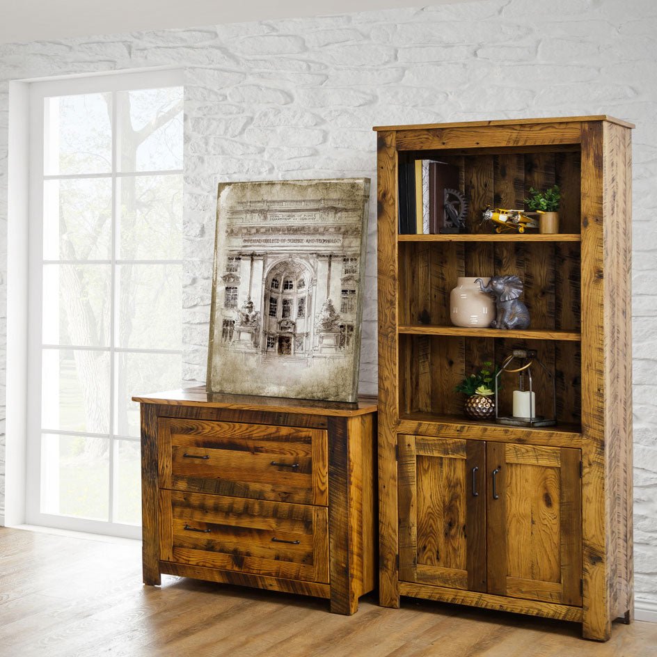 Urban Lodge Barnwood Bookcase with Doors - snyders.furniture